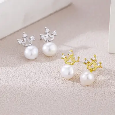 Natural Pearl Crown Earrings for Women