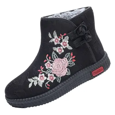 Women's Embroidered Fleece-Lined Winter Boots Grey