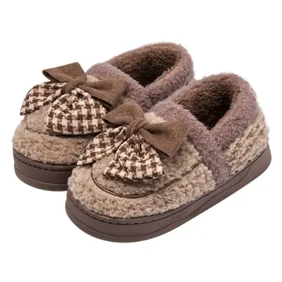 Women's Winter Plush Bow Slippers Brown