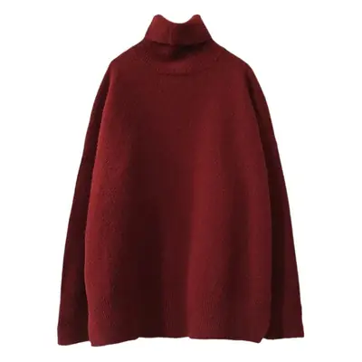 Women High Collar Knitted Sweater Grey 2025