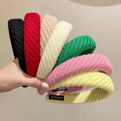 Autumn Winter Wool Knitted Wide Brim Headband Candy Color