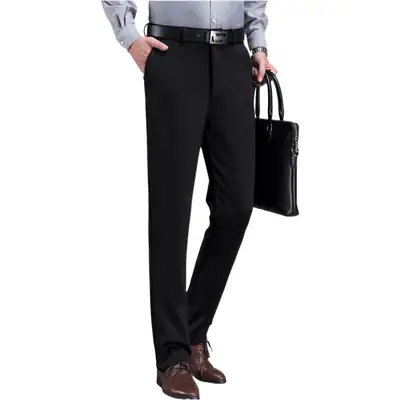 Men's Fleece Lined Black Pants Thick Waist Stretch