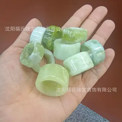 Natural Jade Finger Rings White Ice Floating Flower