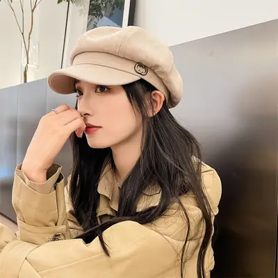 Women Retro British Japanese Peaked Cap Brown