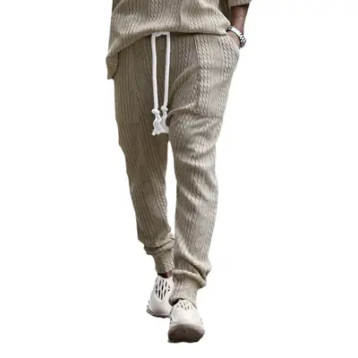 European & American Men's White Jacquard Ankle-Tied Casual Pants