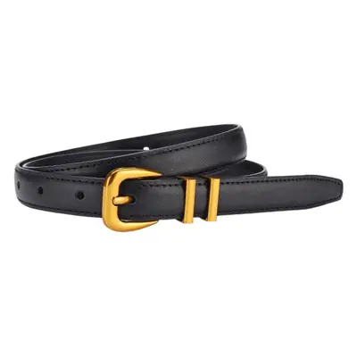 Women's Black Leather Belt with Gold Buckle