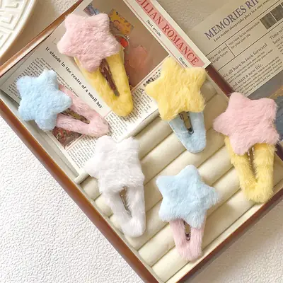 Pink Plush Star Hairpin Clip for Girls