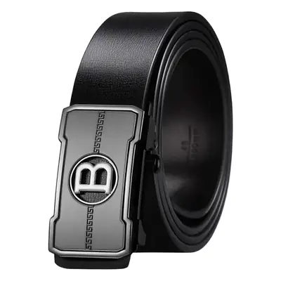 Men's Gold Logo Leather Belt with Automatic Buckle