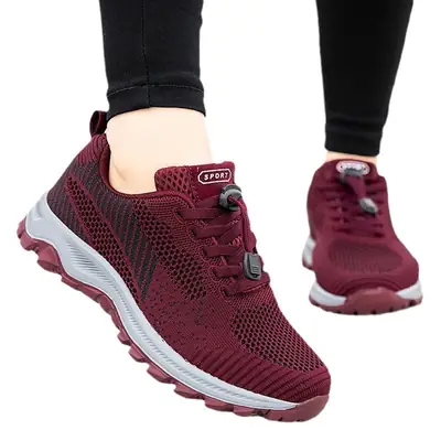 Maroon Mesh Running Shoes for Men Women Comfortable Walking