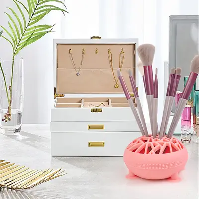 Silicone Makeup Brush Storage Box with Suction Cup Holder