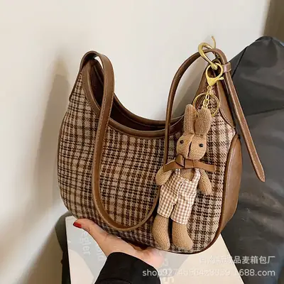 Women Houndstooth Shoulder Messenger Bag Plaid Checkered