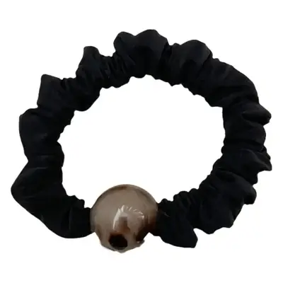 Leopard Print Rubber Hair Band with Ball Accent