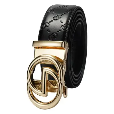 Black Leather Belt with Gold Buckle for Men
