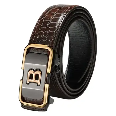 Men's Brown Crocodile Leather Belt with Gold Buckle