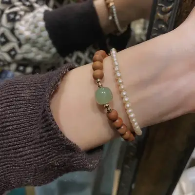 Women's Old Sandalwood & Hetian Jade Single Bracelet