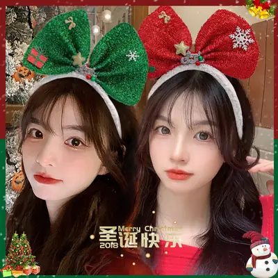Christmas Bow Headbands for Women Red Green White