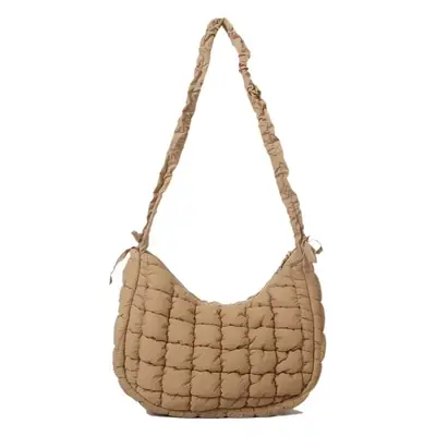 Women's Puffy Bubble Shoulder Messenger Bag Beige Cotton