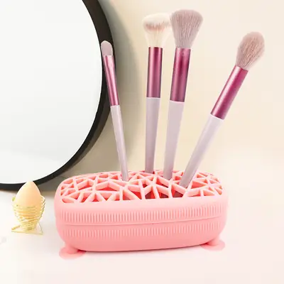 Pink Silicone Makeup Brush Storage Box