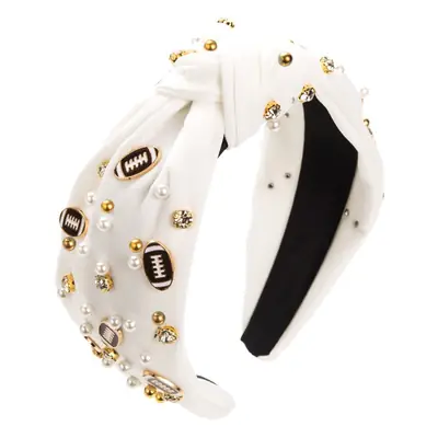 White Pearl Headband with Gold Accents for Women