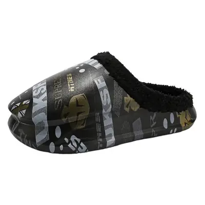 Men's Winter Warm Cotton Slippers Black Grey