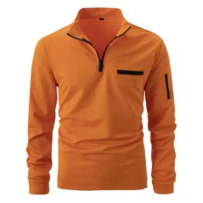 Men's Orange Zipper Polo Shirt 2026 Spring Autumn