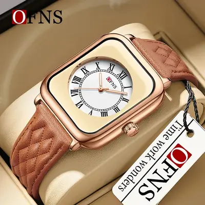 Ofns Women's Square Roman Numeral Leather Watch
