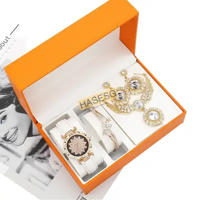 Women's Green Watch Set with Diamond Earrings & Bracelet