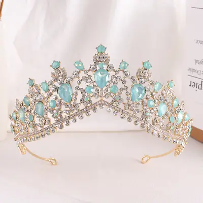 Baroque European Crystal Bridal Crown with Blue Diamonds