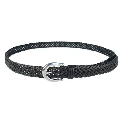 Women's Black Woven Belt with Silver Buckle