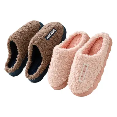 Winter outdoor online celebrity couple plush letter cotton slippers women's poop feeling indoor home home thick bottom cotton slippers