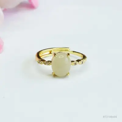 Guan Yu Jade Ring Adjustable Gold Tone