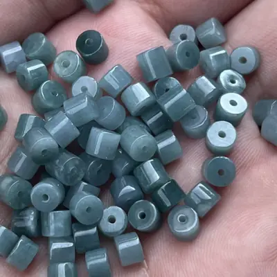 Ice Glutinous Jade Blue Straight Cut Barrel Beads Loose