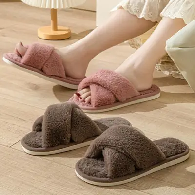 Autumn and winter solid color cross new cotton slippers fashion home ladies plush warm cross-border sales cotton slippers