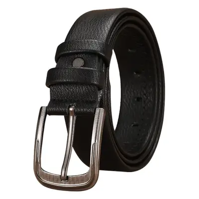 Men's Black Leather Belt with Silver Buckle