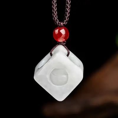 White Jade Flower Pendant with Red Stone