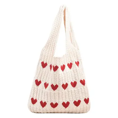 Knitted Heart-Shaped Shoulder Bag for Women Large Capacity