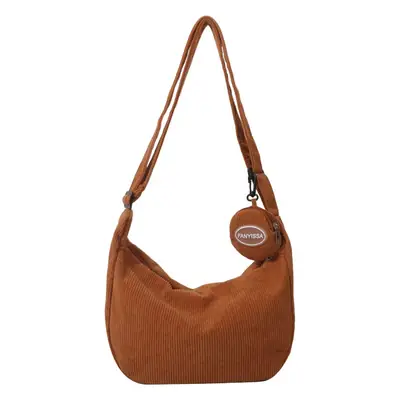New Fashion Shoulder Bag for Women Brown Corduroy Large Capacity