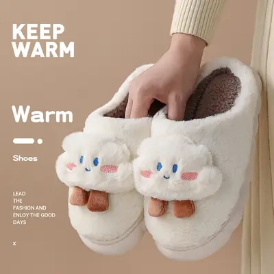 Women's cotton slippers winter 2023 new indoor home thick bottom non-slip cute plush autumn and winter cotton slippers