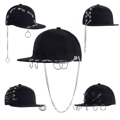 Black Baseball Cap with Long Strap for Men Women
