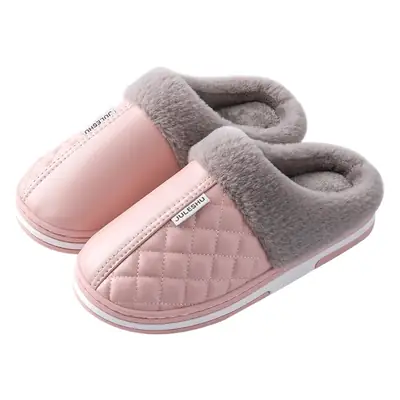 Pu Leather Cotton Slippers for Women 2026 Model Autumn and Winter Waterproof Household Non-Slip Warm Women's Shoes Home Leather Slippers Winter Men's