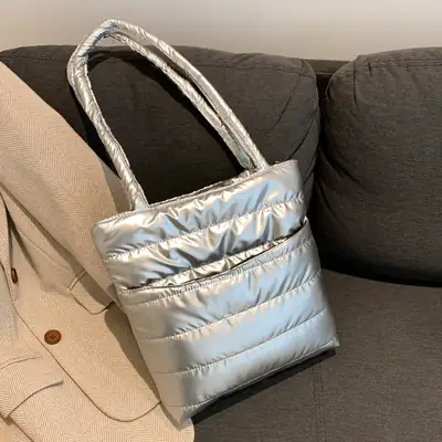 2026 Spring Shoulder Bag Silver Cotton Large Capacity