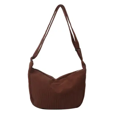 Corduroy Shoulder Bag Women Japanese Artistic Design Brown