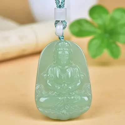 Xinjiang Dongling Jade Buddha Pendant Gold Silk Blue