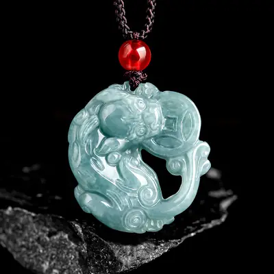 Jade Blue Water Money Pendant for Men Women