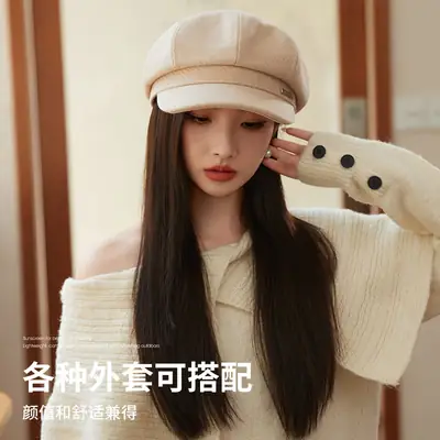 Women's Autumn Winter Octagonal Woolen Hat with Metal Logo