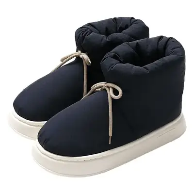 Women Winter High-Top Cotton Slippers Navy White