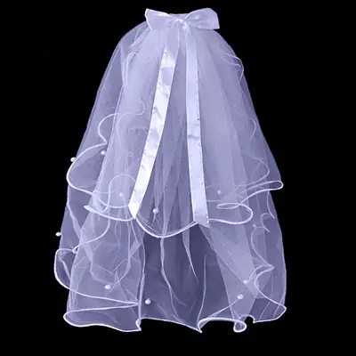 Double Layer Pearl Bow Veil Bridal Wedding Accessory