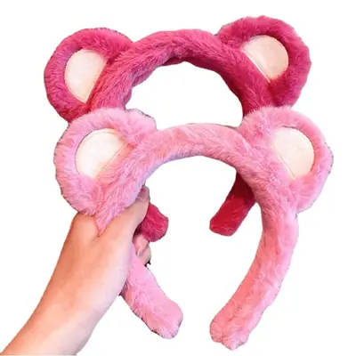 Plush Bear Ears Face Wash Headband Pink Winter 2022