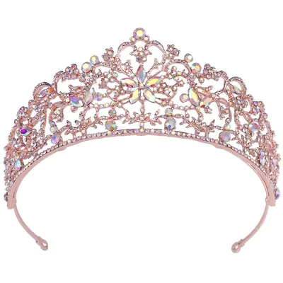 Wedding Crown with Rhinestone & Rose Gold Inlay
