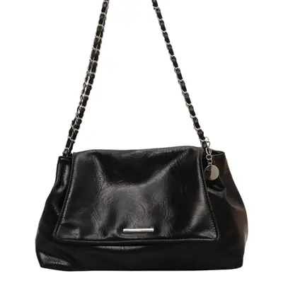Black Textured French Niche Shoulder Bag for Women